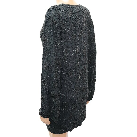 OLEG CASSINI Evening Black Tie Spider Web Design Cardigan Top M - Picture 5 of 5